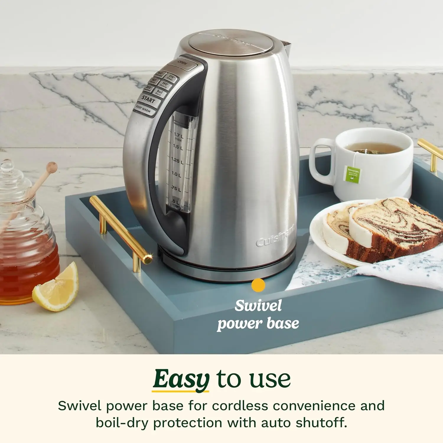 1.7-Liter Stainless Steel Cordless Electric Kettle with 6 Preset Temperatures (White), CPK-17 5