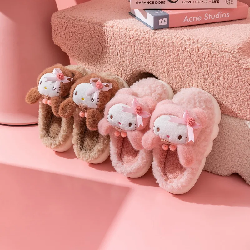 

Sanrio Kawaii Hello Kitty Slippers Anime Cartoon Lovely Fashionable Exquisite Skin Friendly Women Homehold Winter Furry Slippers