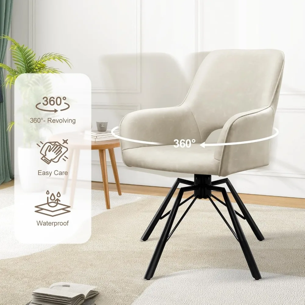 Leather Dining Chairs Upholstered Dining Chair with High Back Armrest Modern Dining Chairs Swivel Chairs for Living Room, 3