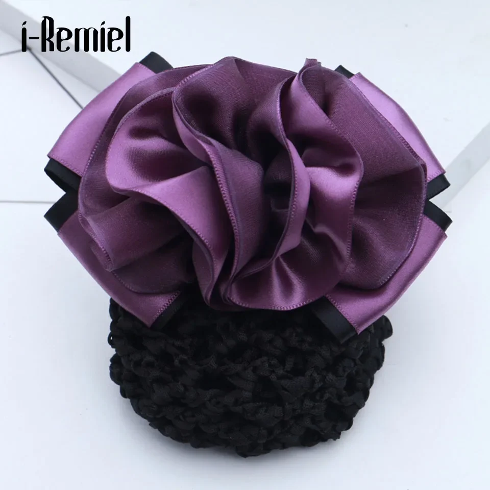 i-Remiel Floral Lace Satin Hairgrips Ribbon Bun Net Snood Bow Crochet Hair Clip Hair Accessories For Women Hair Clips Lady