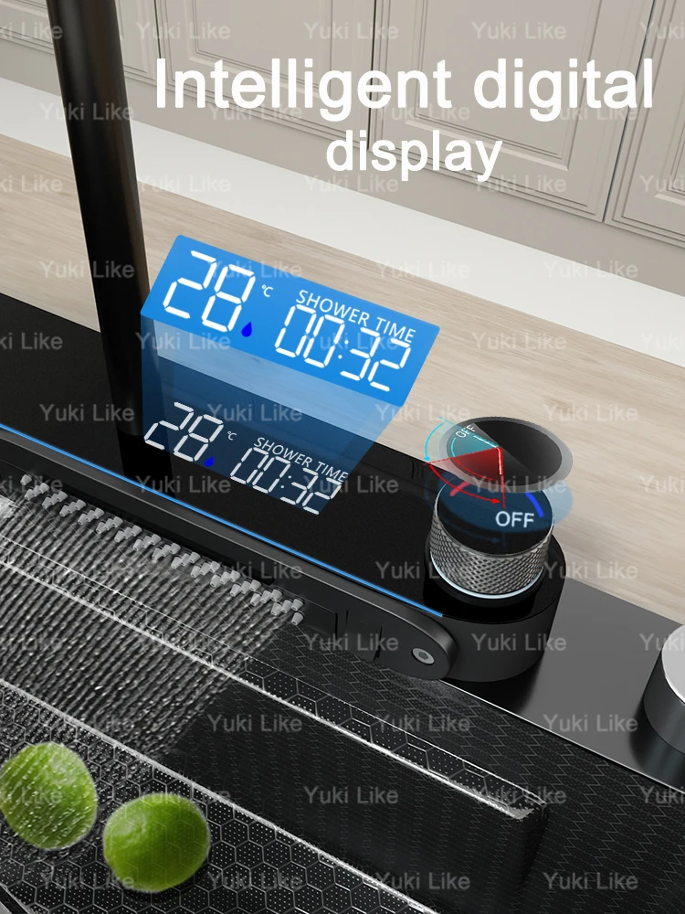 Embossed Stainless Steel Waterfall Kitchen Sink With Digital Display Washbasin Multifunctional large single slot Left Side Drain 2
