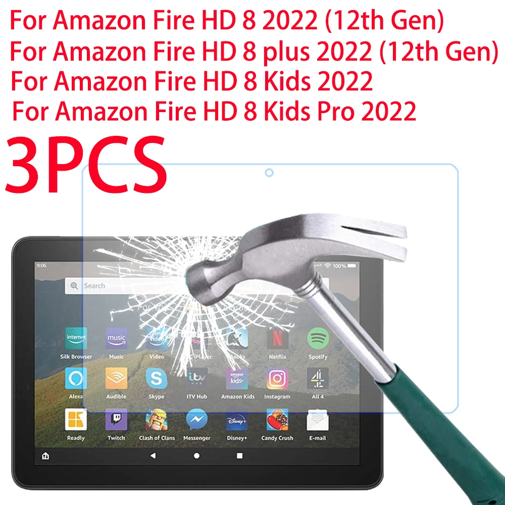 

3 шт. закаленное стекло для Amazon Fire HD 8 Plus Kids Pro 2022 HD Защита экрана для Fire HD 8 Plus полное покрытие защитная пленка