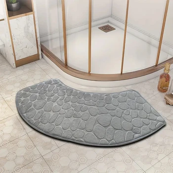 Tapis de salle de bain incurvé, épais, absorbant, pour salle de douche, toilettes, salle de bain, antidérapant, résistant à la saleté, pour entrée 1