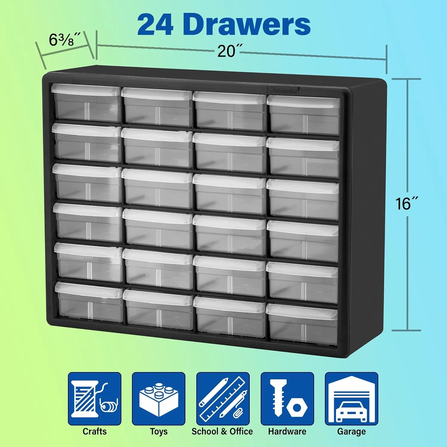 Akro-Mils 10124 24 Drawer Plastic Parts Storage Hardware and Craft Cabinet 20 W x 6-Inch D x 16 H Yellow 3