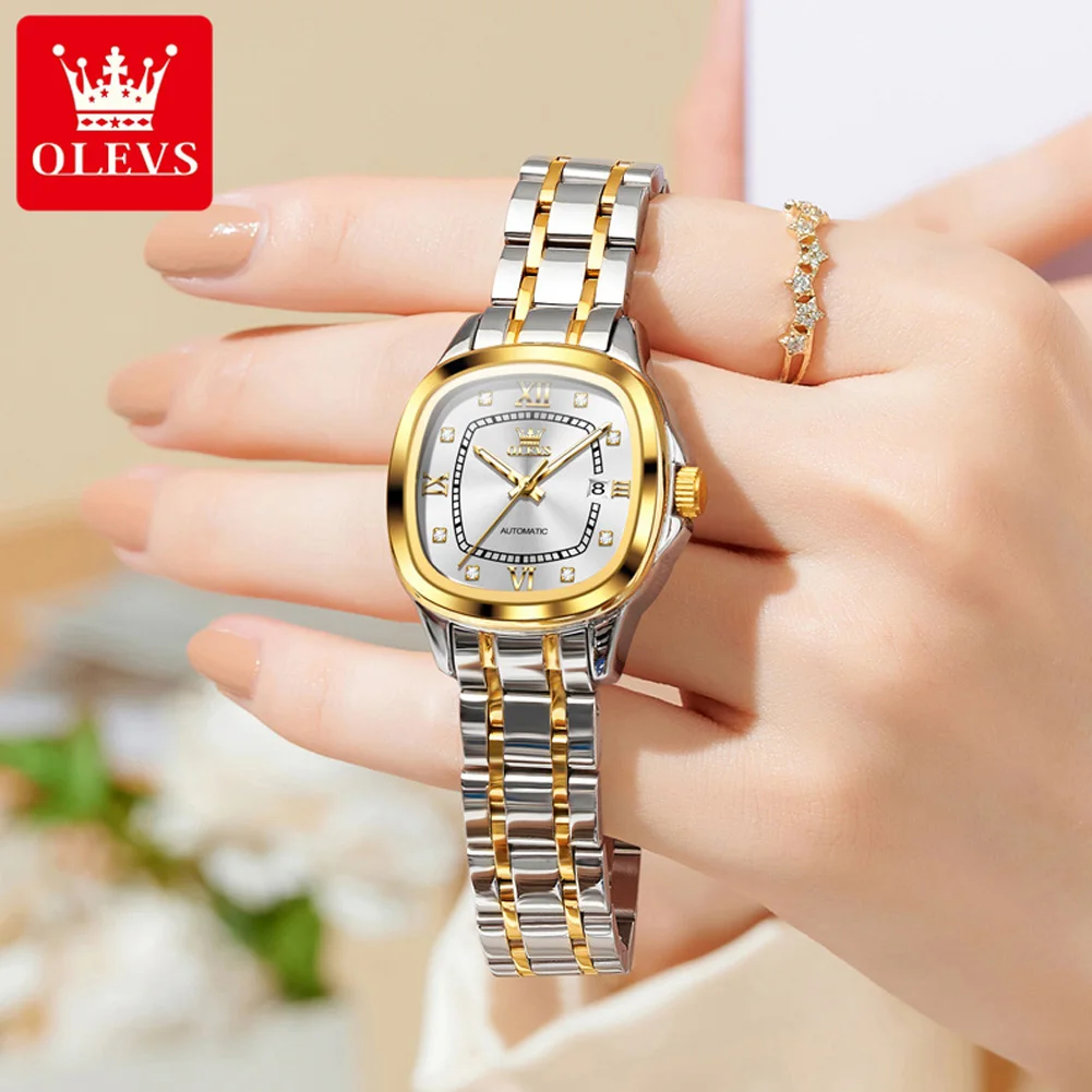 OLEVS 9810 Woman Automatic Watch Fashion Diamond Scale Mechanical Watch For Women Top Brand Waterproof Date Ladies Wristwatch