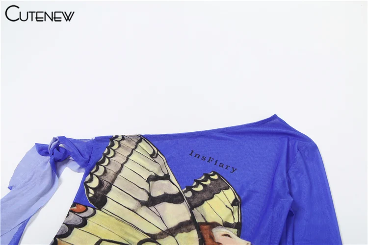 Tops de malla para mujer con estampado de mariposas, cintas en los hombros, camisetas finas y transparentes para fitness, camisetas urbanas de verano para mujer