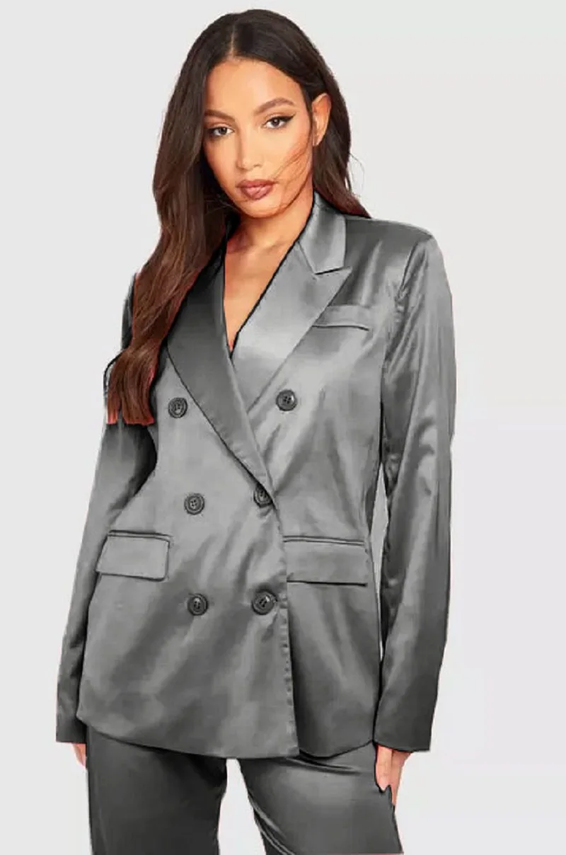 Women's Satin Double Breasted Two-piece Set Elegant 2-piece Sets for Women Fashion Women's Clothing 2024 Sets Suit Lady Pants