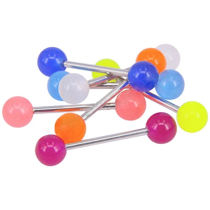 Piercing jewelry Body piercing jewelry Body jewelry Mix-Color Stainless Steel Straight Barbell Tongue Rings Bars Piercing Acrylic Glow In Dark Flexible Retainer Body Jewelry