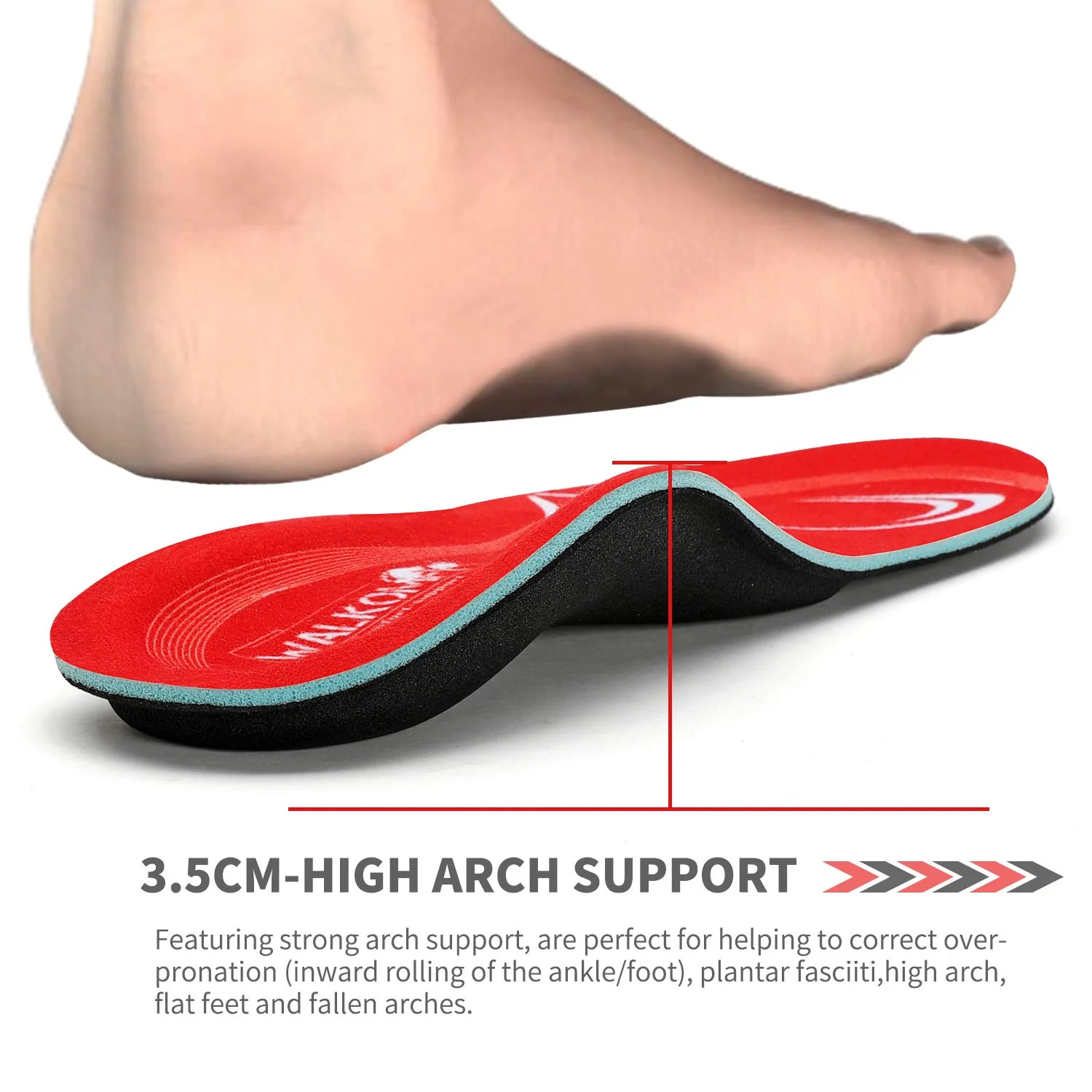 Walkomfy Pain Relief Orthotics Plantar Fasciitis Arch Support Insoles Shoe Inserts All-Day Shock Absorption Design For Men Women