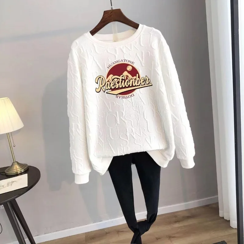Spring Autumn Women's Pullover Round Neck Solid Cartoon Letter Printing Lantern Long Sleeve T-shirt Hoodies Casual Loose Tops