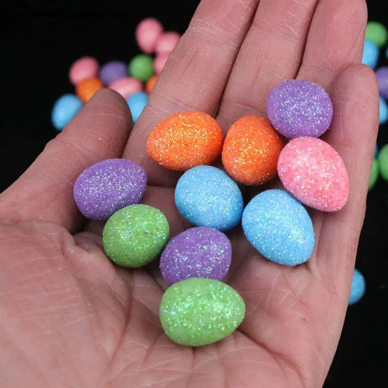 

80pcs/bag Glitter Easter Eggs Colorful Foam Bird Pigeon Eggs DIY Craft Happy Easter Decorations Kids Gifts Home Decor Supplies