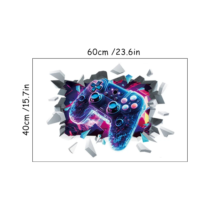 Cool Game Console Broken Wall Hole Art Vinyl Mural Stickers for Home Kids Bedroom Play Room Gamer Zone Internet Cafe Decorations