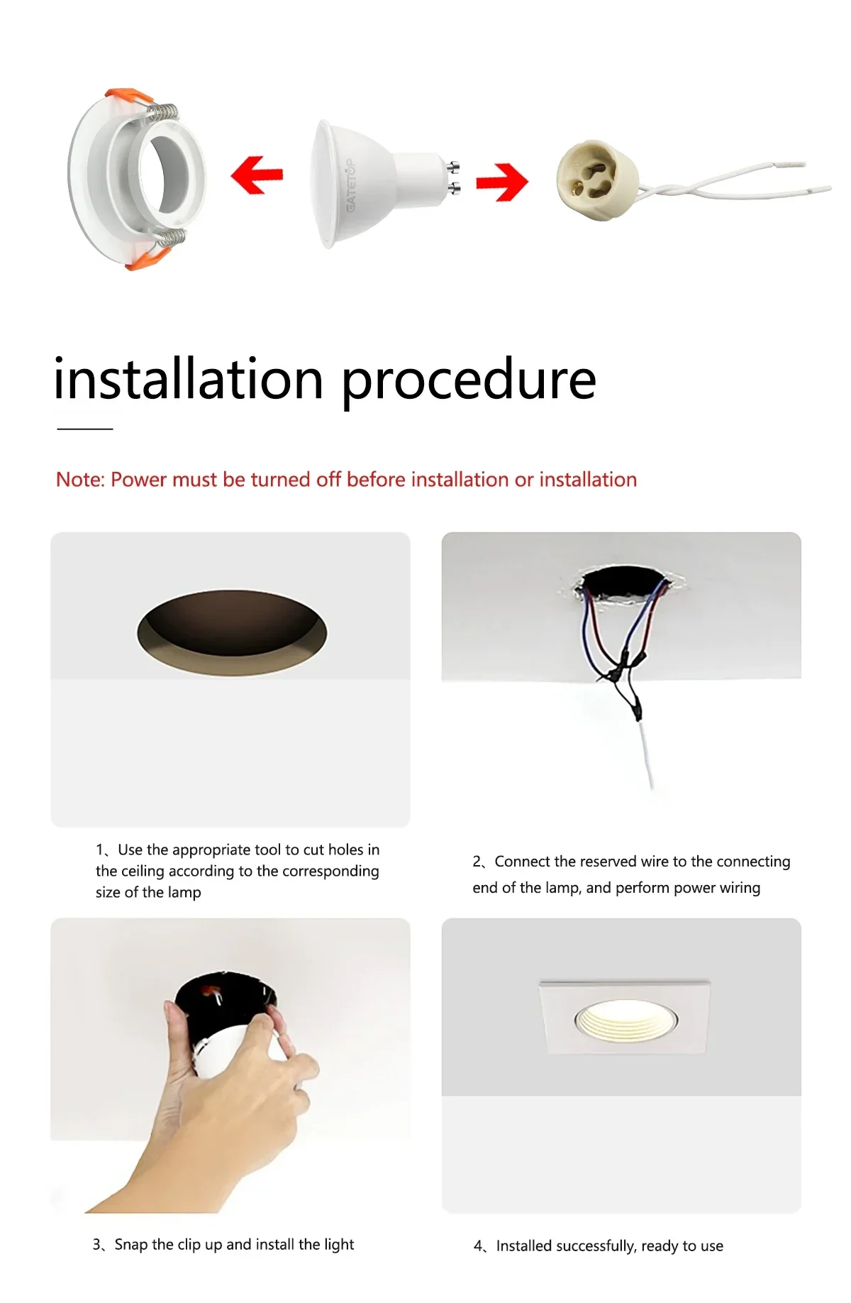 Description Picture 4 of item5/10/20pcs 5W LED Downlight GU10 Ceiling Spotlights Energy Saving 90degree Angle Adjustable Rotating AC220V 120V Indoor Lighting