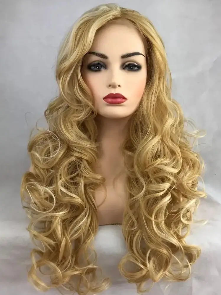 Blonde Lace Front Wigs Highlight Body Wave Colored Synthetic Wig for Women Dark Roots Cosplay Glueless Wig