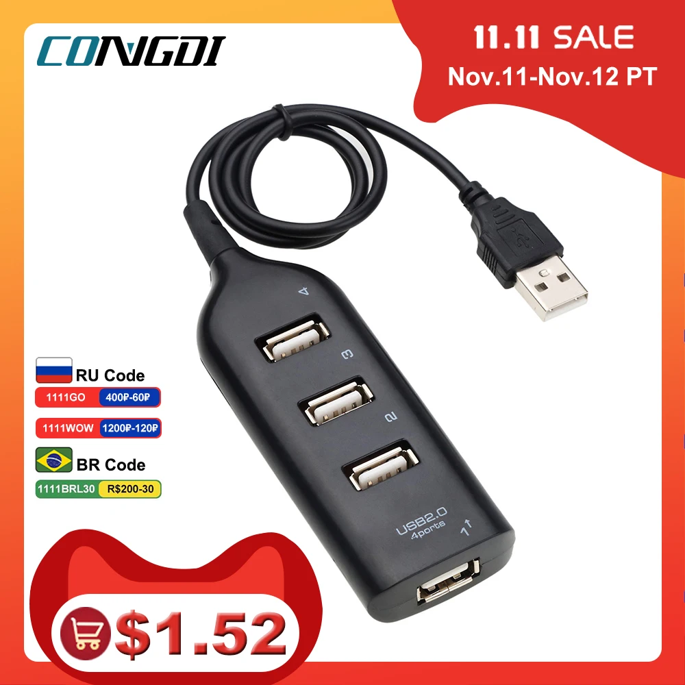 고속 USB 허브, 4 포트 분배기, USB 어댑터, 미니 허브 소켓, PC 노트북 컴퓨터 윈도우용 액세서리 