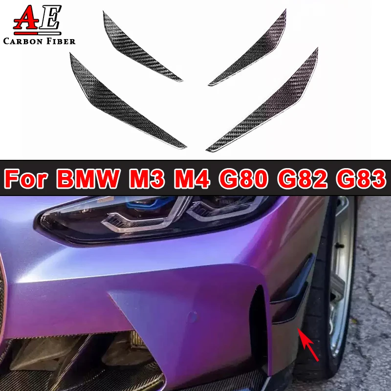 

For G80 M3 G82 G83 M4 4Pcs Real Carbon Fiber Front Bumper Side Canards Splitter Spoiler For BMW G80 M3 G82 G83 M4 2021 2022 2023