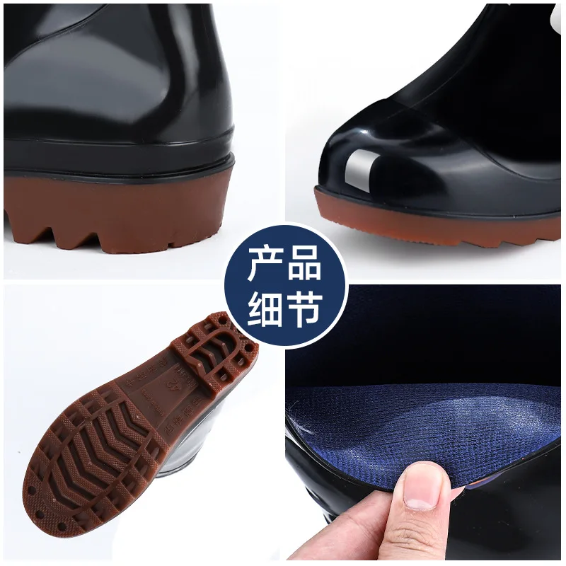 Non Slip Oxford Sole Labor Protection Rain Shoes Men's Fishing Rubber Shoes Warm Plush High Tube Fishing Waterproof Boots