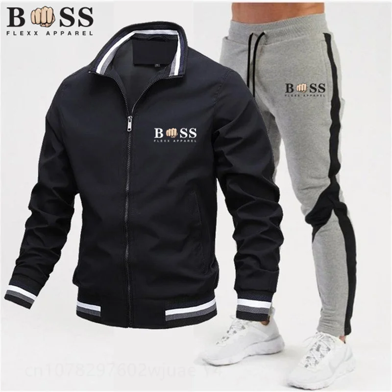 thumbnail image 1 of 2024 Conjuntos de chándal para hombre Conjuntos de sudadera y pantalones de chándal con cremallera y cuello alto Traje deportivo para correr Fitness, 1 of 5