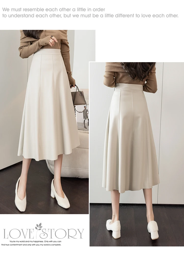 Lederrock Frauen 2025, Herbst Winter, neue Ankunft, hohe Taille, PU-Rock, koreanischer Stil, Maxi-A-Linien-Rock für Frauen, heißer Verkauf – Detail 21