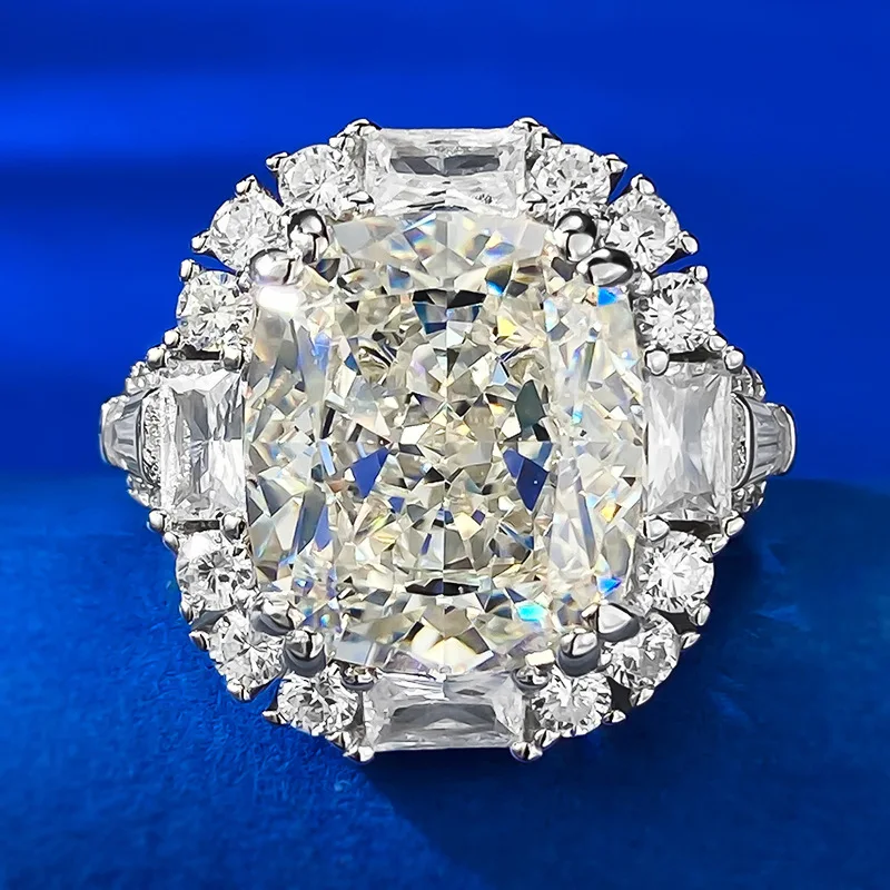 

S925 Silver 12 * 14 Wedding Ring High Carbon Diamond Ice Flower Cut G Color s925 Pure Silver Ring Wholesale for Women