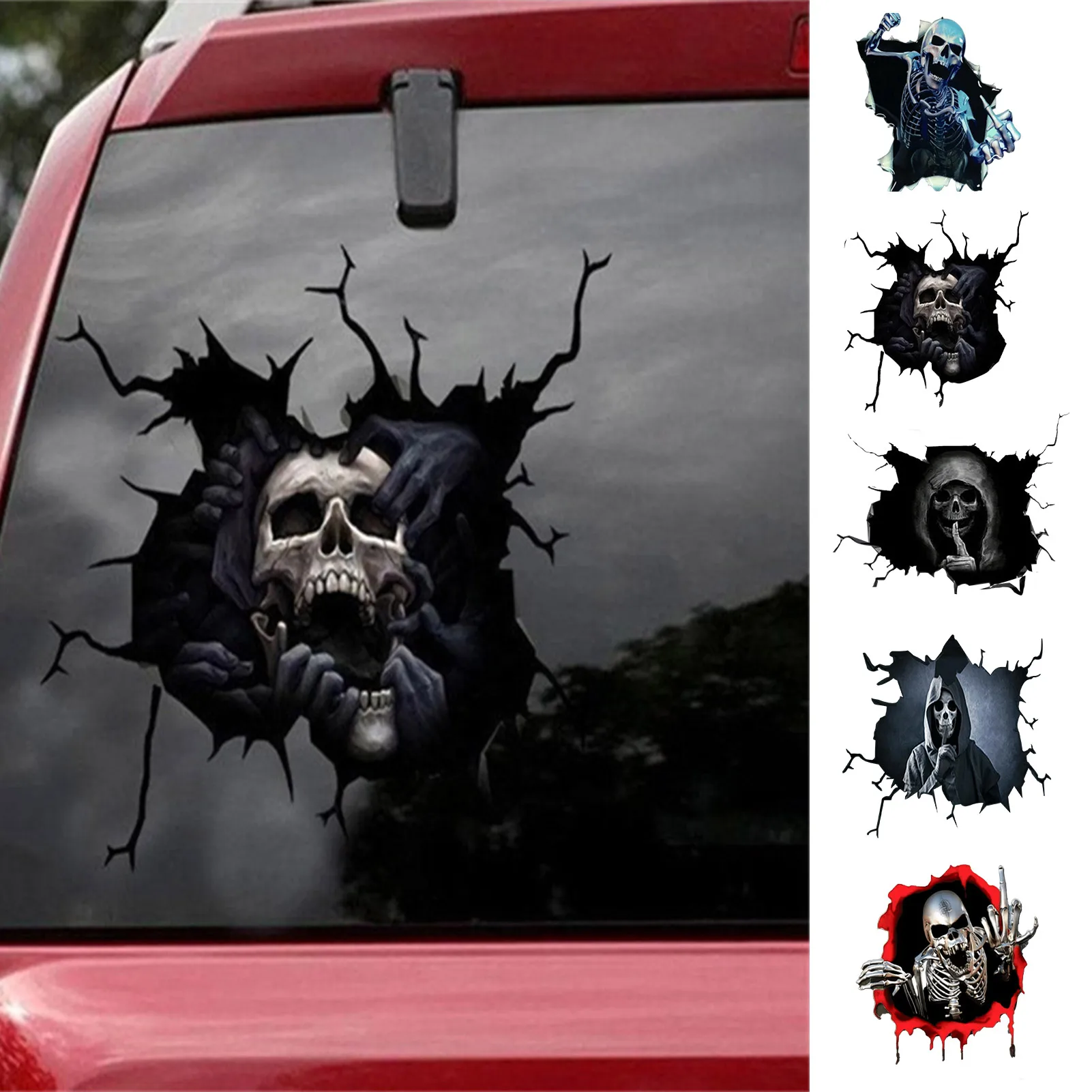 Funny Stickers Exterior Accessories 3D Skeleton Skull In The Bullet Hole Car  Sticker Colorful Scary Skull Decals Halloween - AliExpress