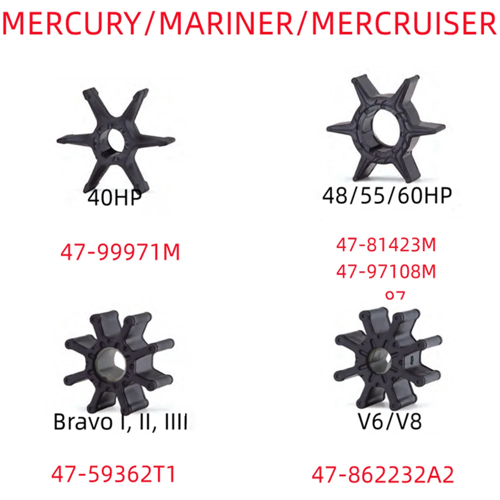 Boat Engine Water Pump Impeller For Mariner/Mercruiser 47-99971M 47-81423M / 47-97108M 47-59362T1 47-862232A2 40HP60HPV8