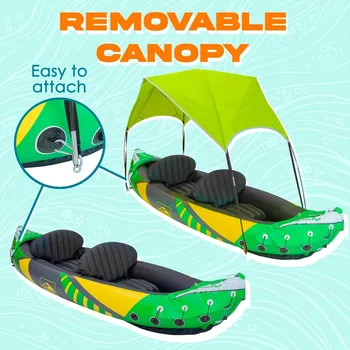 2 Person Inflatable Kayak with Exclusive Sun Canopy (Detachable) + Kayaks for Adults + 3rd Seat for Dog/Child 4