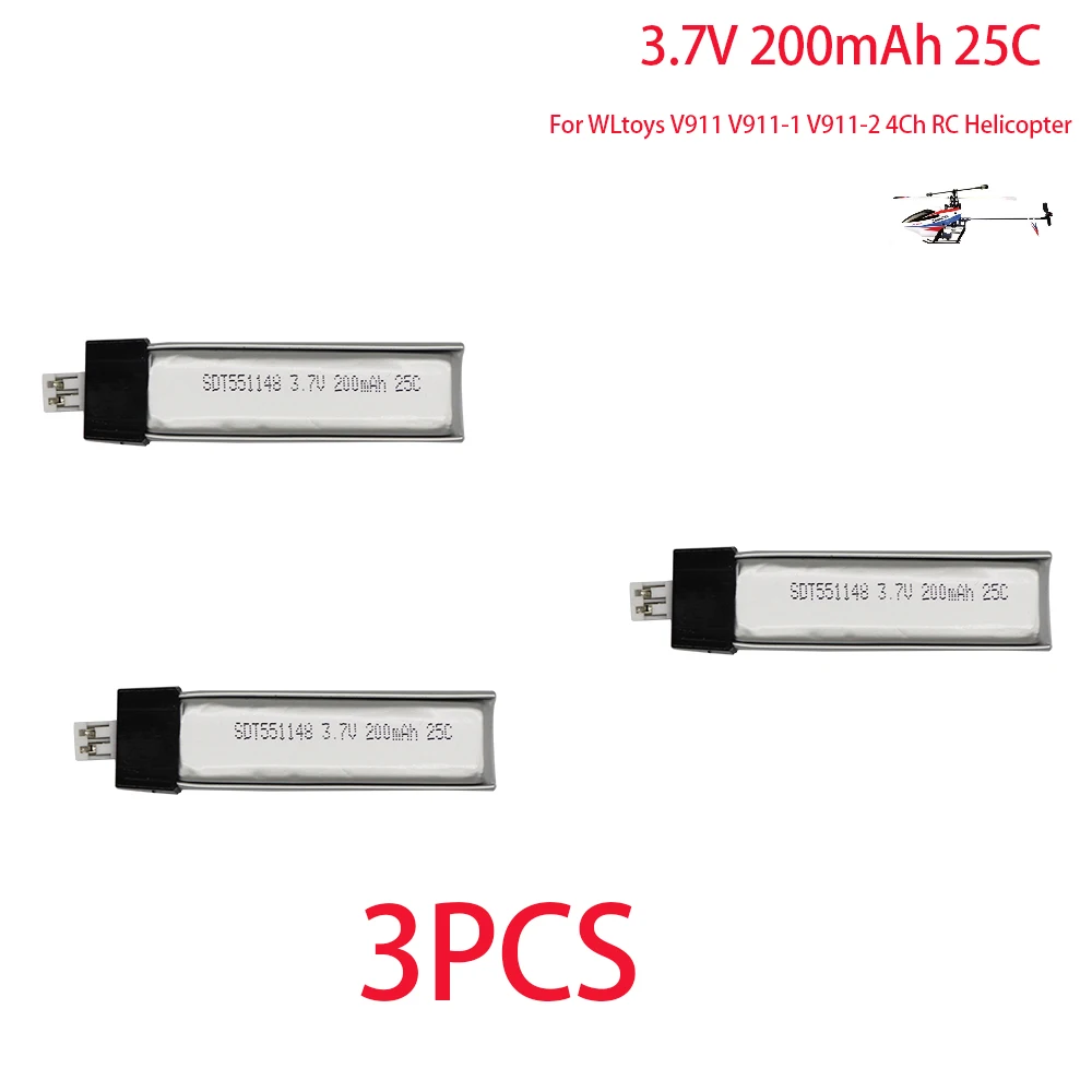 Bateria Original do Helicóptero rc para Wltoys 3.7 v 200 Mah 551148 Tomada de 200 mm V911 F929 F939 V911 - Image 2