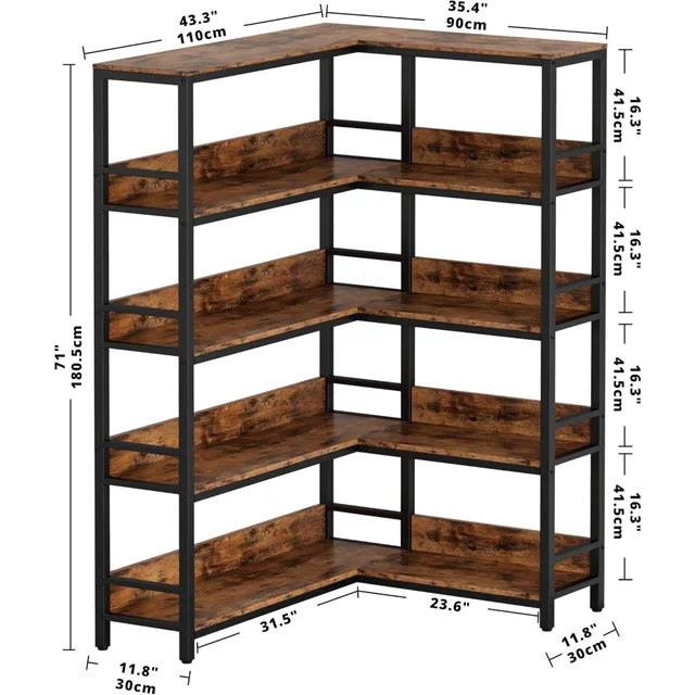 Industrial 5-Tier Corner Bookshelf 2