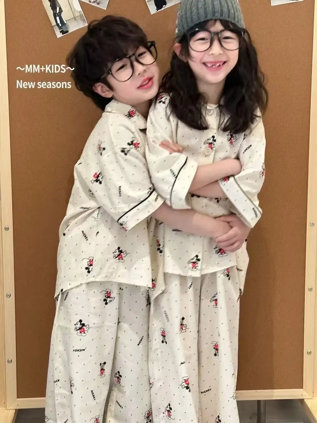 미키 신상 아동 파자마 세트 한국 캐주얼 남아 여아 반팔 가디건 상의 바지 세트 라운지웨어 키즈 프린트 잠옷