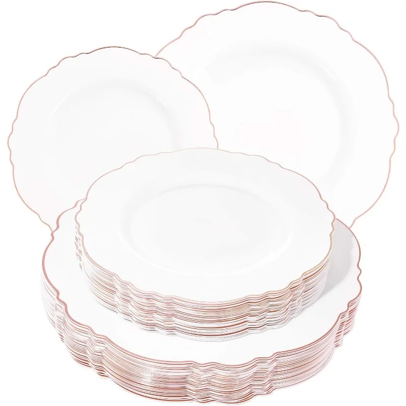 Plastic Disposable Plates 60pcs 30 10.25inch 30 7.5inch for Baroque Upscale Parties Wedding