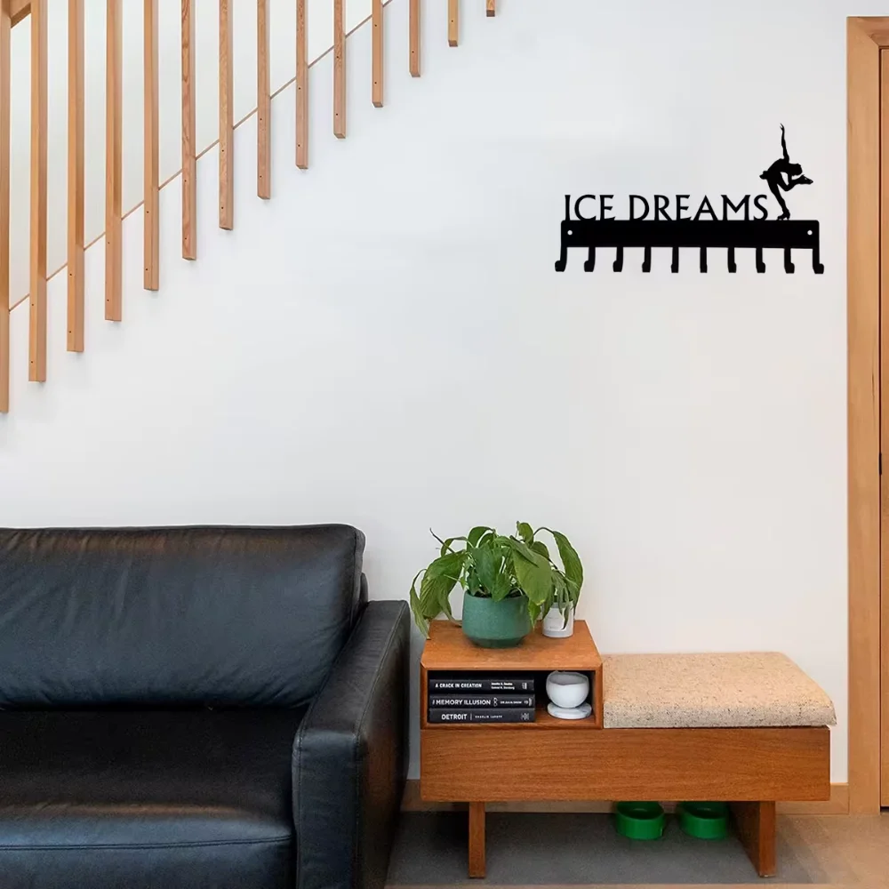 Ice Dreams Figure Skating Medal Hanger Rack - 14.5" with 10 Hooks: Metal Wall Art Display for Showcasing Achievements 5