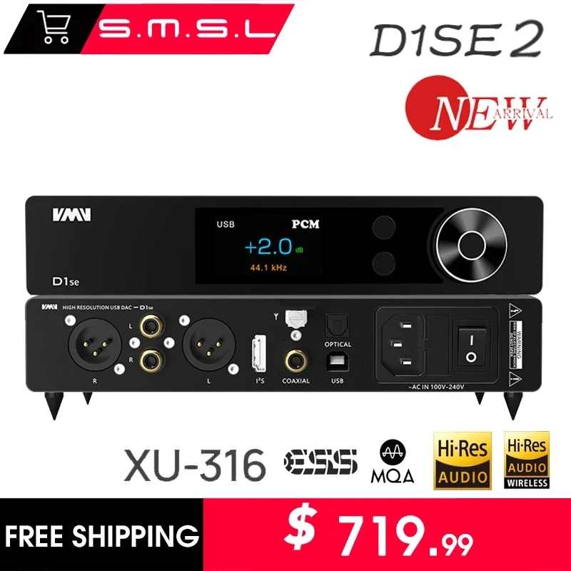 

2023 SMSL VMV D1se2 Digital Audio Decoder Lossless Music HIFI XU316 DSD512 32bit LDAC Bluetooth With Remote Control