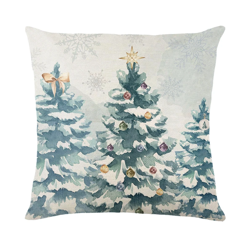 thumbnail image 1 of Funda de almohada navideña de lino, funda de almohada de muñeco de nieve y alce, decoración navideña 2024 para el hogar, funda de cojín de sofá y coche de Año Nuevo, 45 x 45 cm, 1 of 5