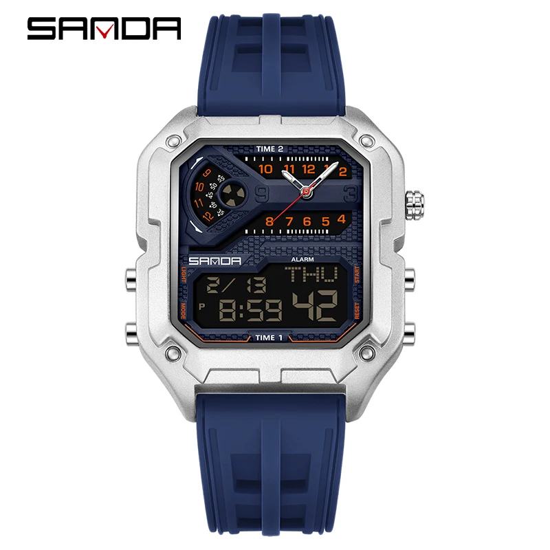 SANDA 6278 Fashion Electronic Watches for Man Alarm Clock Luminous Calendar Waterproof Silicone Strap Men's Digital Wristwatch