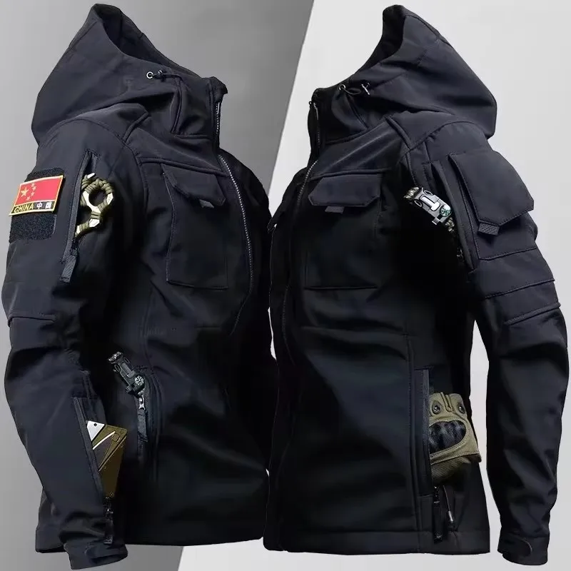 Tactical Jackets Men Outdoor Waterproof Hood Windbreaker Work Wear Soft Shell Multi-pockets Hunting Motorcy Tops Winter - 3