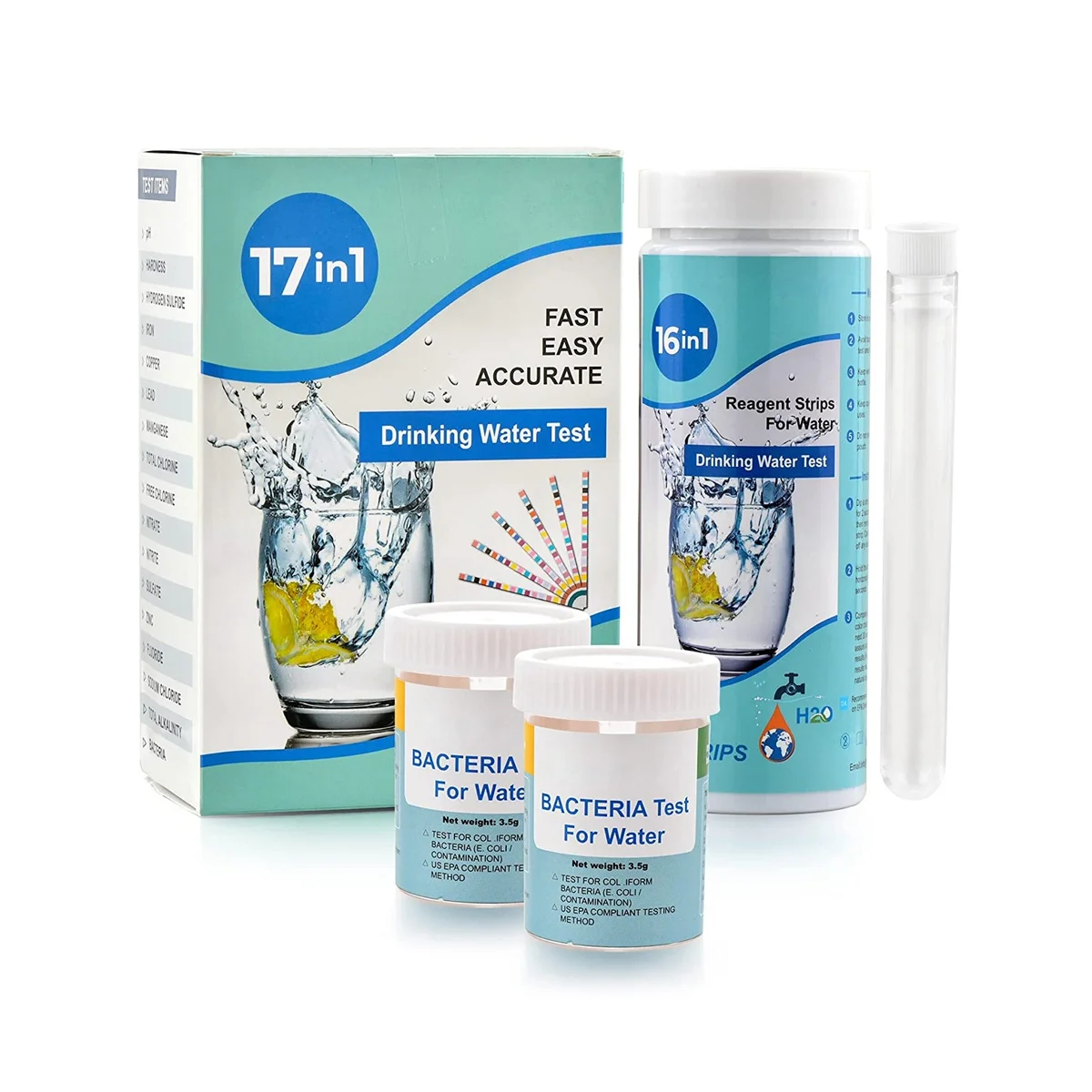 Kit Completo Per Il Test Dell'Acqua 17 In 1 Per La Casa, 100 Strisce + 2 Kit Per Il Test Dell'Acqua Per Il Test Facile Dell'Acqua Potabile, Ph, Piombo
