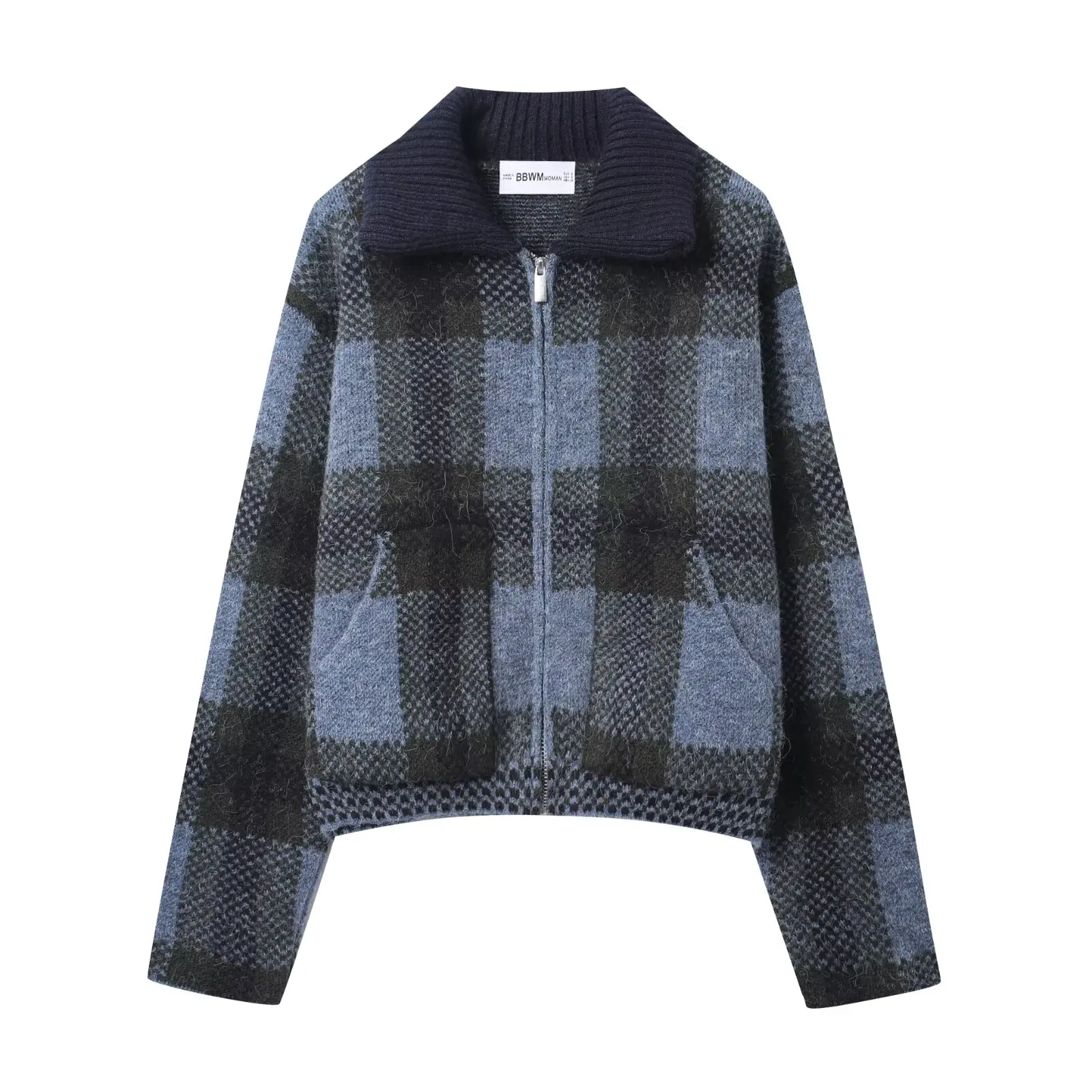 Women's Vintage Plaid Knitted Cardigan Female Loose Long-Sleeved Zipper Sweater Jacket  Autumn Winter Lady Street Knitwear Tops