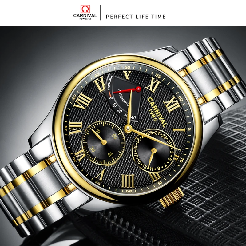CARNIVAL Kinetic Energy Display Automatic Mechanical Watch Waterproof Stainless Steel Sport Man Luxury Brand Watch Reloj Hombre