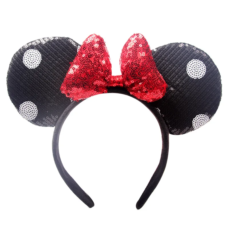 

Fashion Mickey Minnie Ears Headband Star Moon Mouse Party Leopard Hairband Kids Sequin Bow Female Hair Accessories