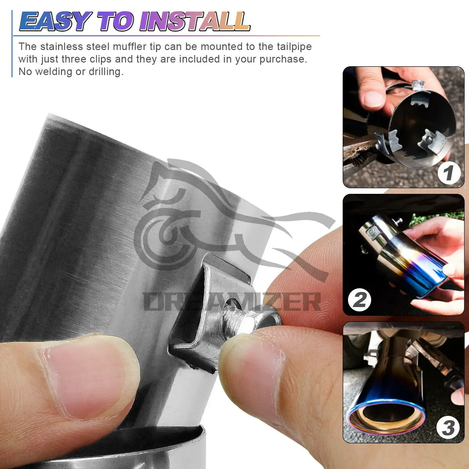1PCS 63MM Straight/Bend Universal Car Exhaust Nozzle Muffler Tip Pipe Round TailPipe Stainless Steel Car Tuning