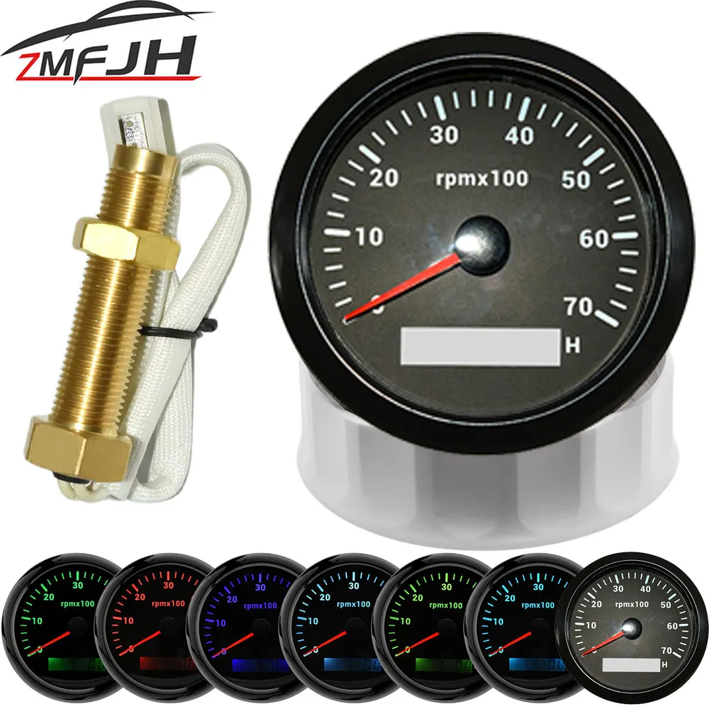 85mm Diesel Engine Tachometer + Sensor Rpm Gauge Rev Counter 07000rpm With Digital Hourmeter 7