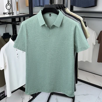 Polo in Maglia Melange Cool Touch da Uomo con Colletto a V Elasticizzato Traspirante Anti-Sudore per Guida, Passeggio e Uso Quotidiano
