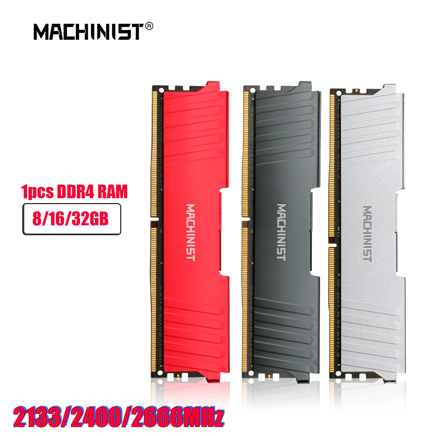 thumbnail image 1 of MACHINIST 1pcs DDR4 RAM 8G/16G/32GB memory 2133MHz 2400/2666MHz Rams Heat Sink DDR4 RAM PC DIMM for all X99 motherboards, 1 of 4