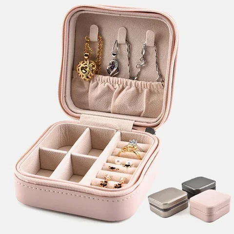 

Small Size Jewelry Organizer Display Travel Jewelry Case Boxes Portable Cosmetic Zipper Leather Storage Jewelry Box Drawers