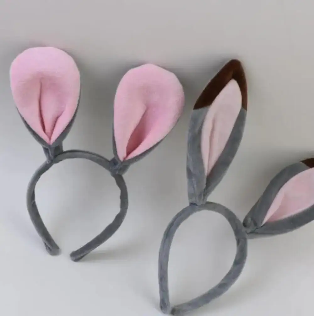 Bunny Girl Stirnband Cosplay Hasenohren Graue Plüsch-Ohrringe Kopfschmuck Biegbare Ohrringe Haarbänder Weihnachtsgeschenk Verkleidung – Detail 18