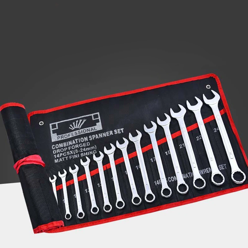 

Premium 14PCS Ratcheting Combination Wrench Set Spanner Tool 8-24mm Double-ended Combination Wrenches Set Workshop Hand Tools