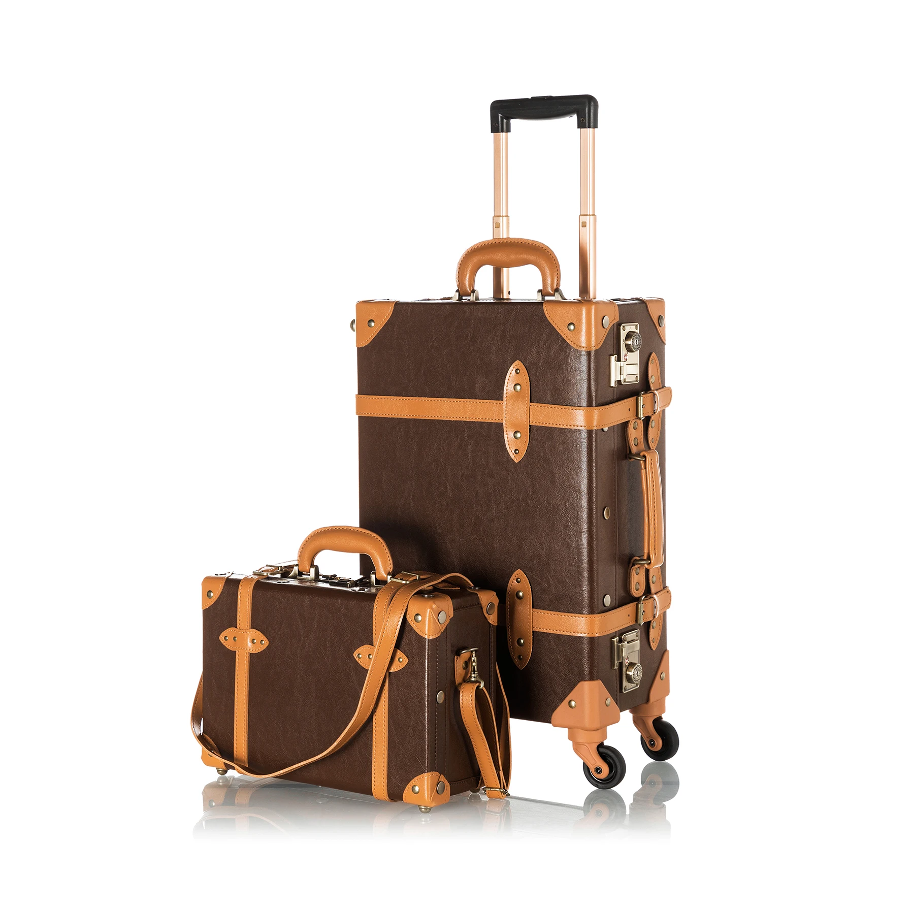 Vintage Luggage Set for Men and Women Carry On Suitcase with Spinner Wheels Cocoa Brown
