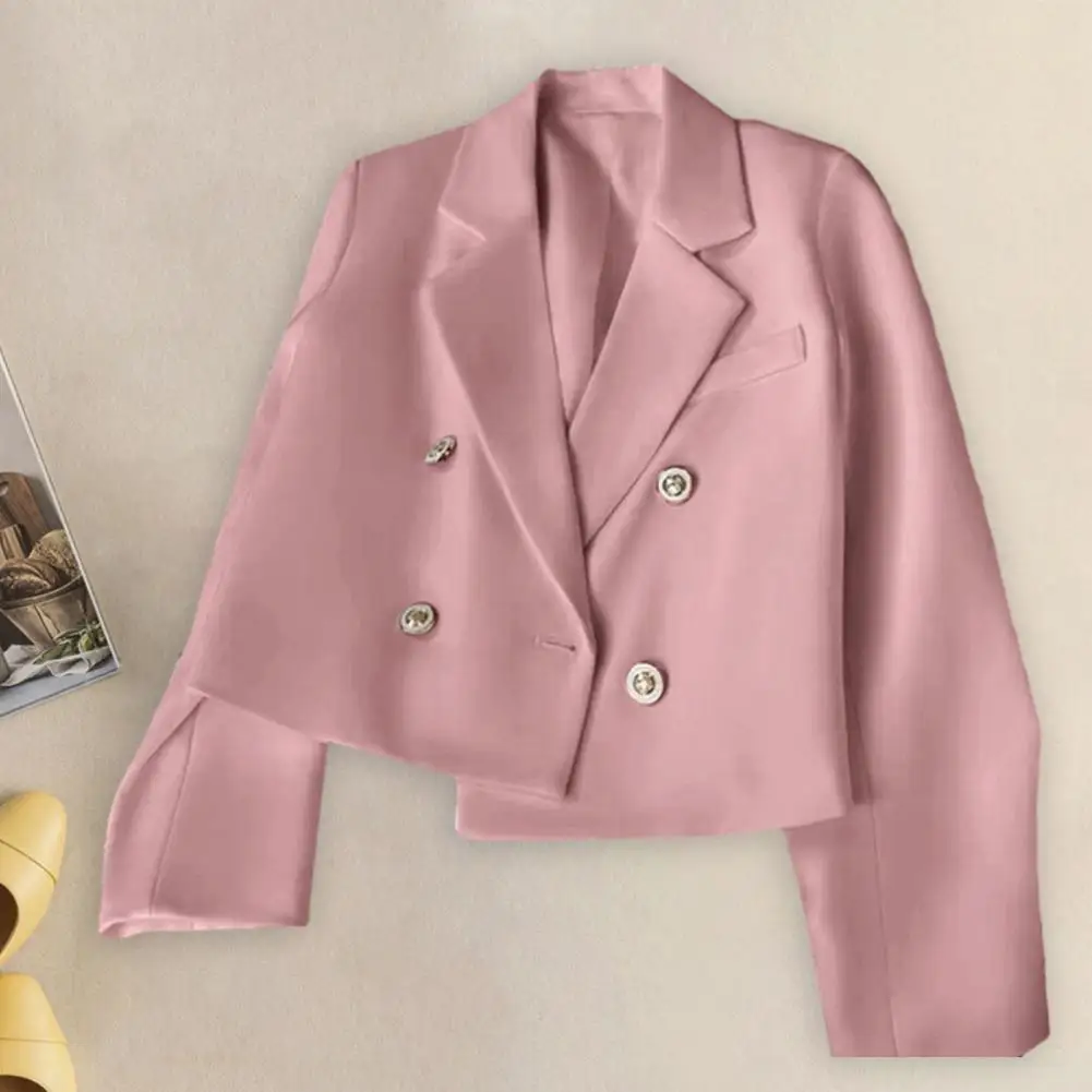 

Women Lapel Cropped Solid Color Women Chic Autumn Women's Double Breasted Cropped Lapel Long Sleeve Solid Color for Streetwear