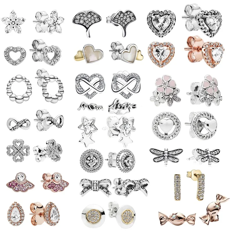 Temperament 925 sterling Silver Charm Love Drops Flowers Quadleaf Zircon earrings for women fashion DIY fine jewelry gift